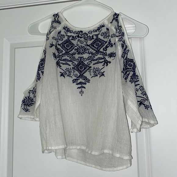 H&M COACHELLA official collection white with blue accents shirt. Size 6. - Picture 1 of 5